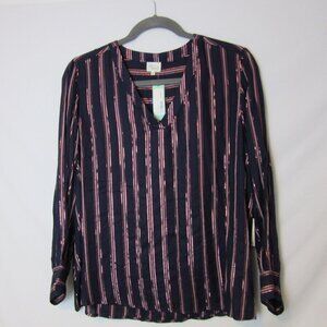 Ava James Blouse Angenica Lurex Stripe Navy Blue Long Sleeve NEW Womens Plus 3x